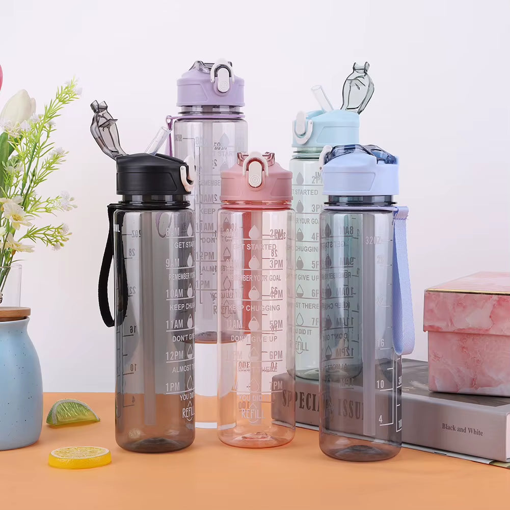 800Ml Sports Water Bottle Leakproof Motivational Drinking Bottle Outdoor Gradient Water Bottle Portable Gym Fitness Durable Cup